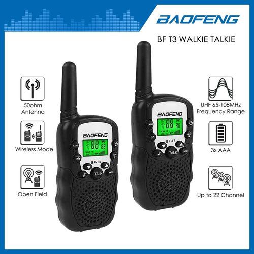 Radio Mini Walkie Talkies Bf T3 X 2 Baofeng Negro 22 Canales Pareja